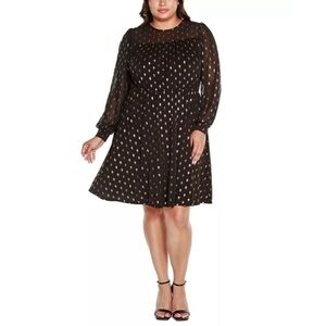 Belldini Label Black/Gold Foil Printed A-line Dress Size 2X